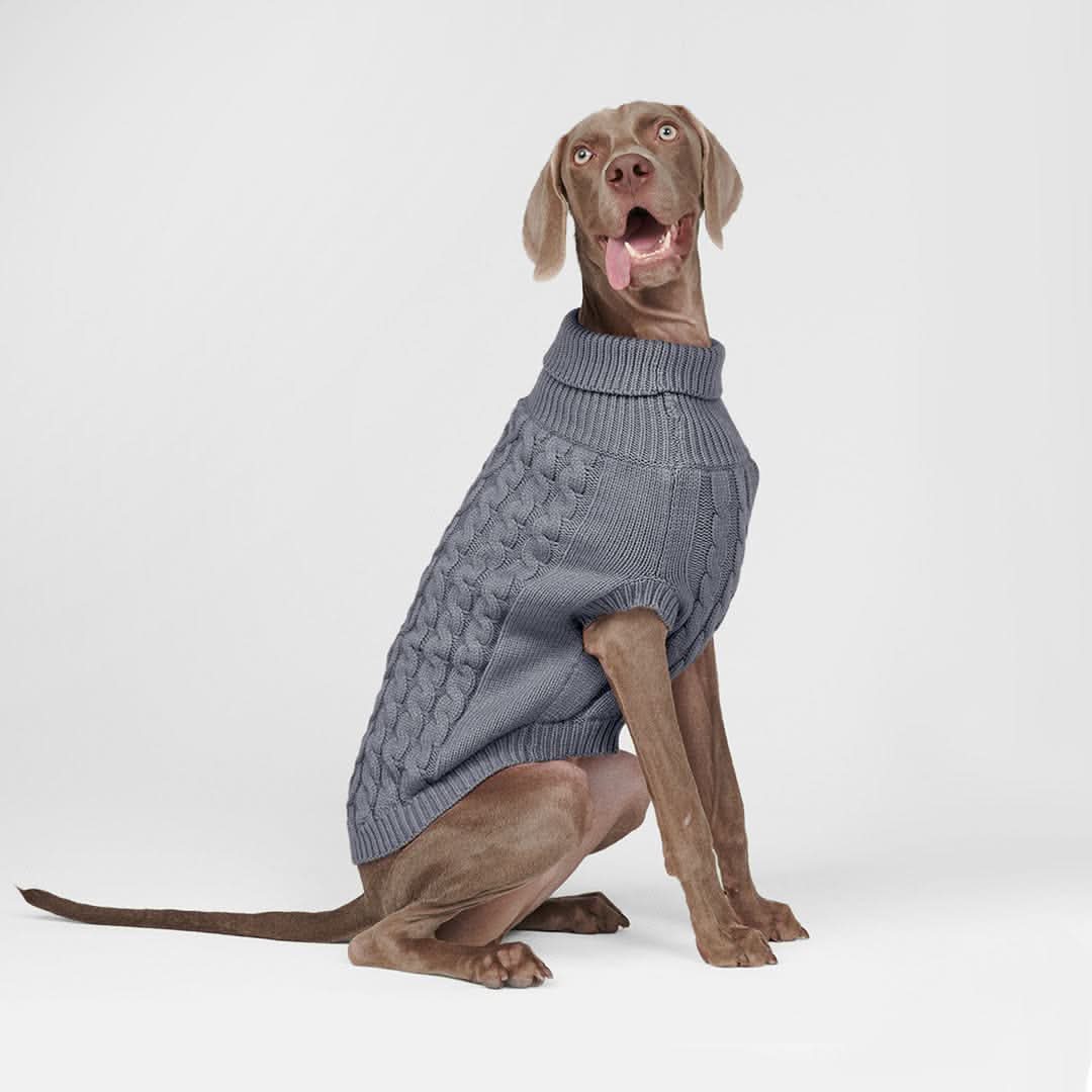 Cable Knit Dog Sweater - Grey - Image 2