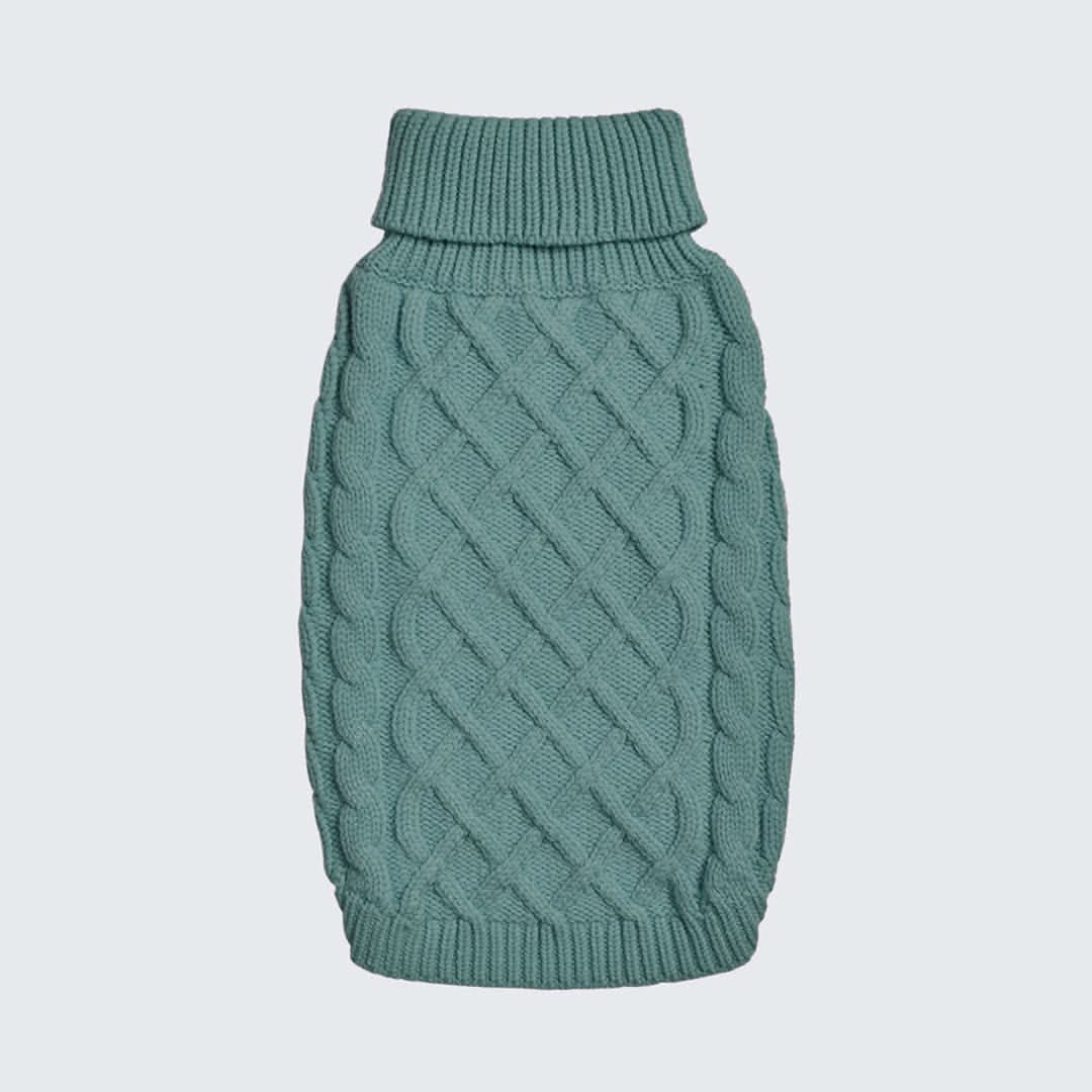 Cable Knit Dog Sweater - Pine Green - Image 2