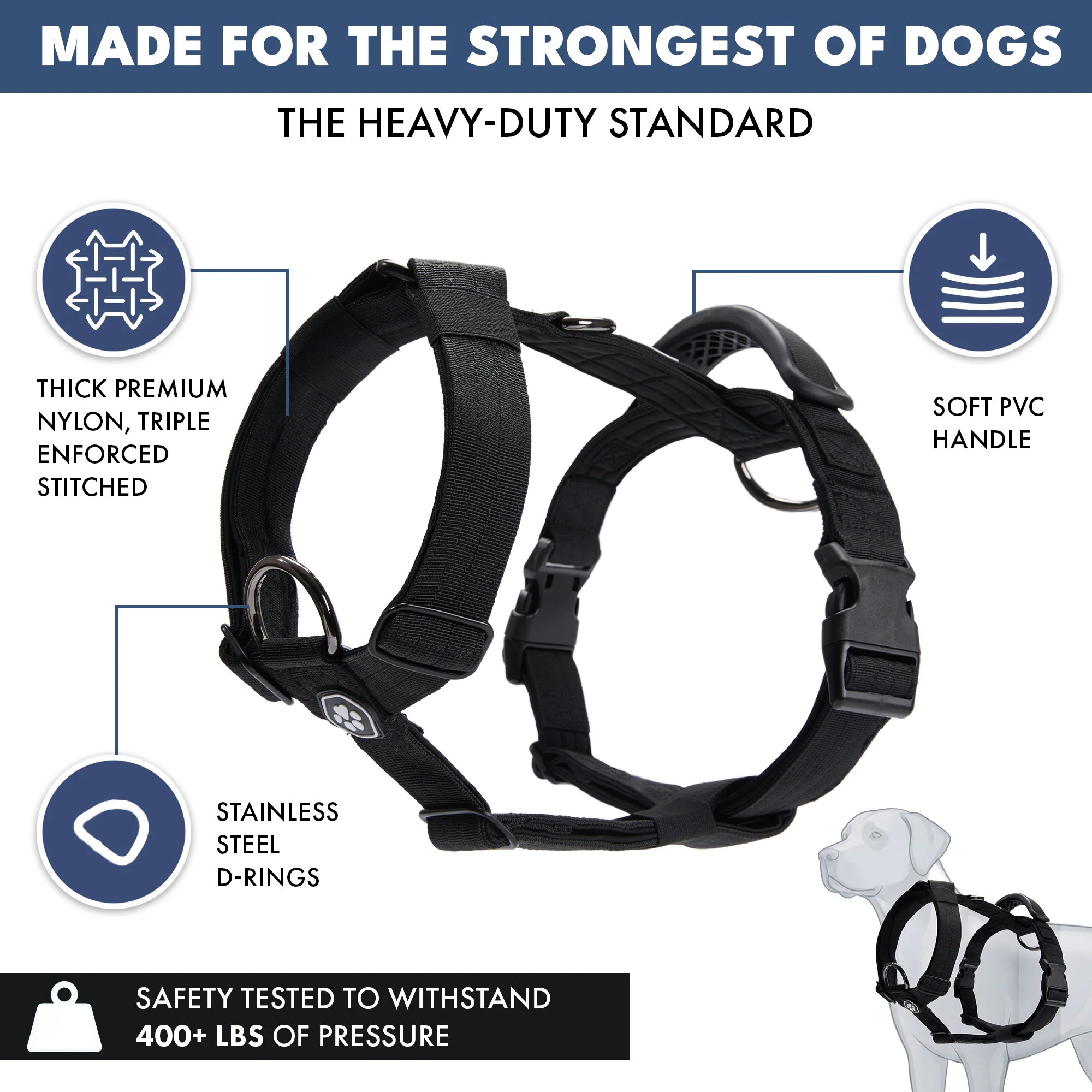 Comfort Control No-Pull Dog Harness Set - Black - Image 2