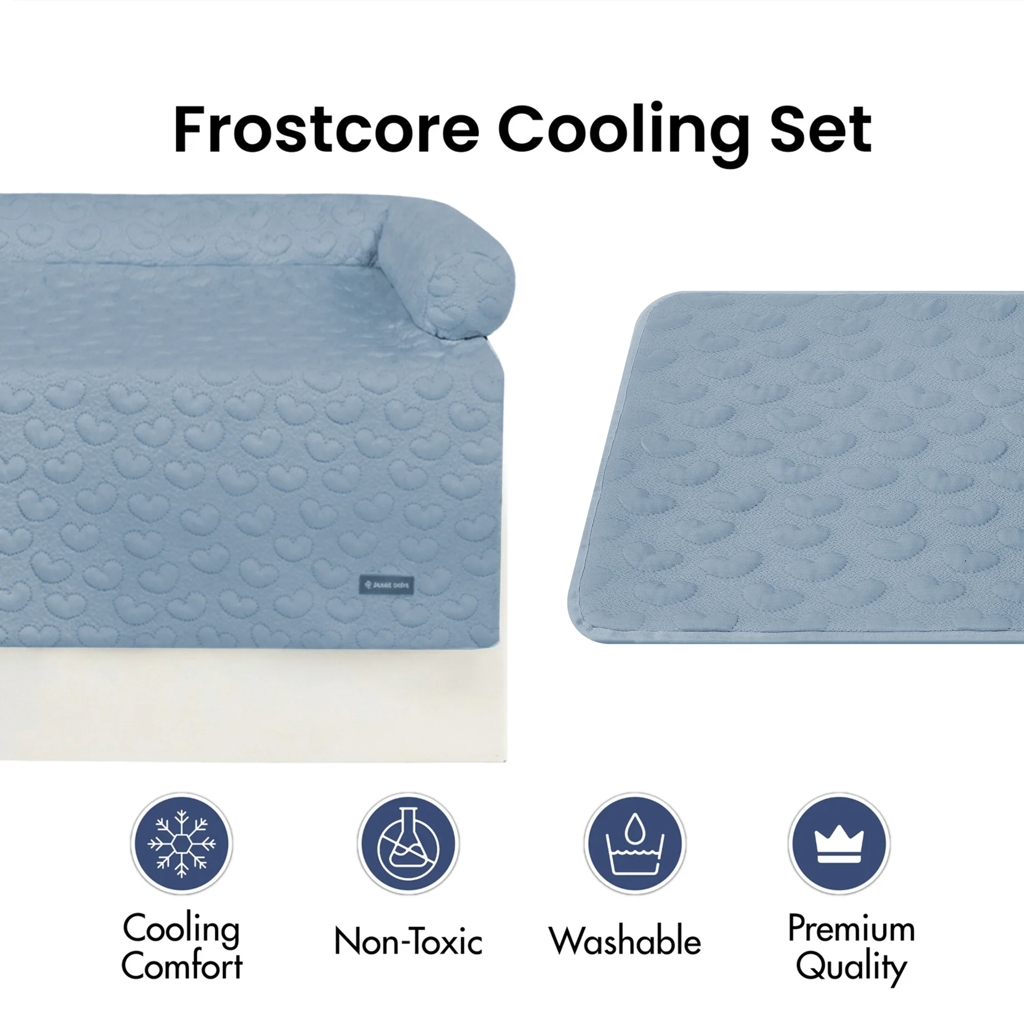 Frostcore™ Cooling Couch Cover Dog Bed and Cooling Mat Set - Hearts Ash Blue - Image 2