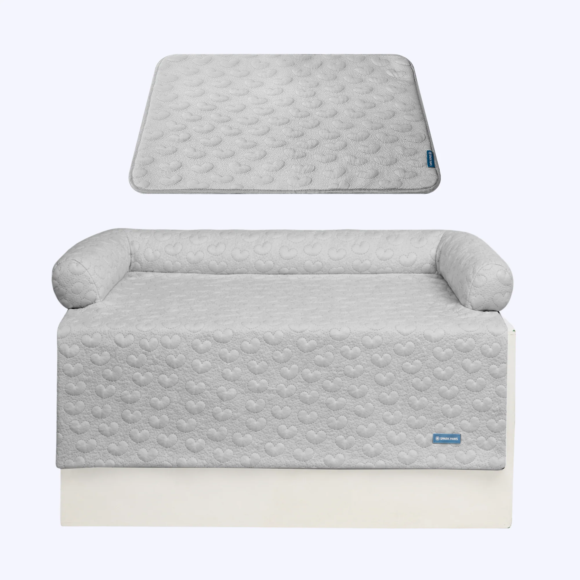 Frostcore™ Cooling Couch Cover Dog Bed and Cooling Mat Set - Hearts Grey