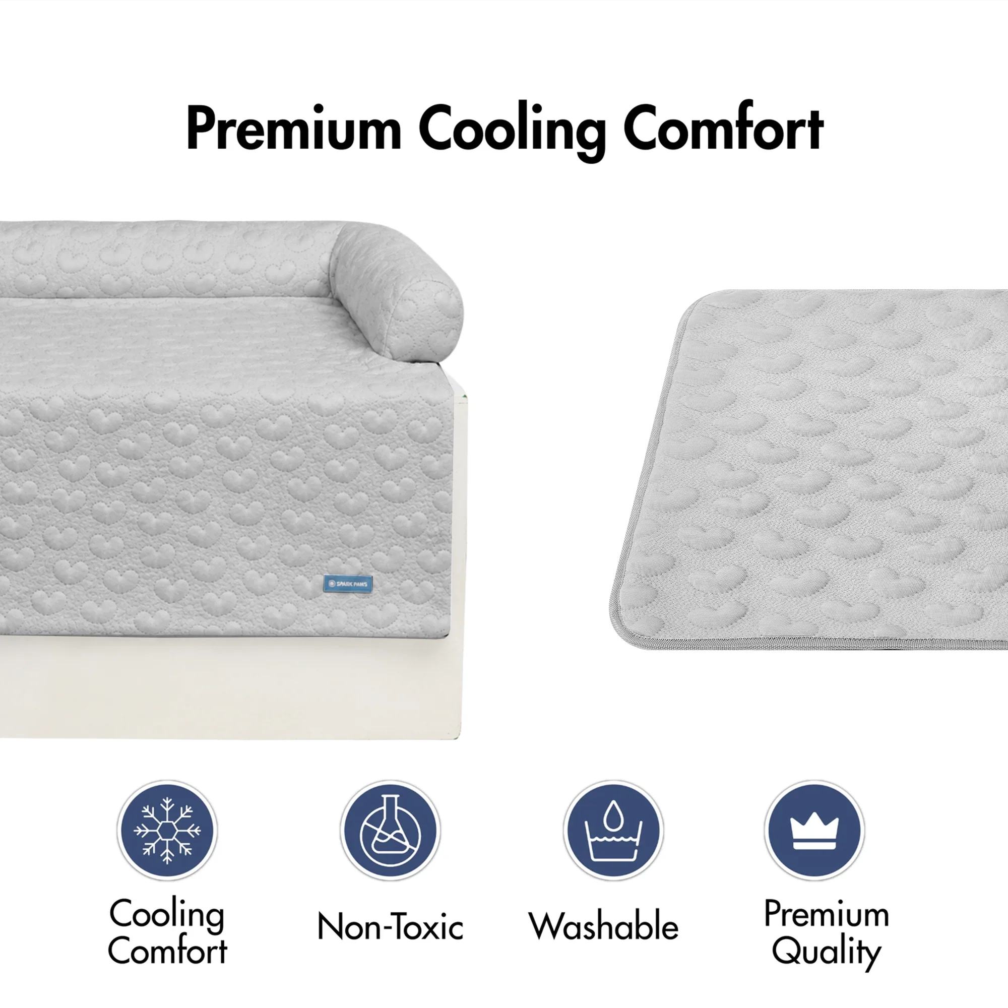 Frostcore™ Cooling Couch Cover Dog Bed and Cooling Mat Set - Hearts Grey - Image 2