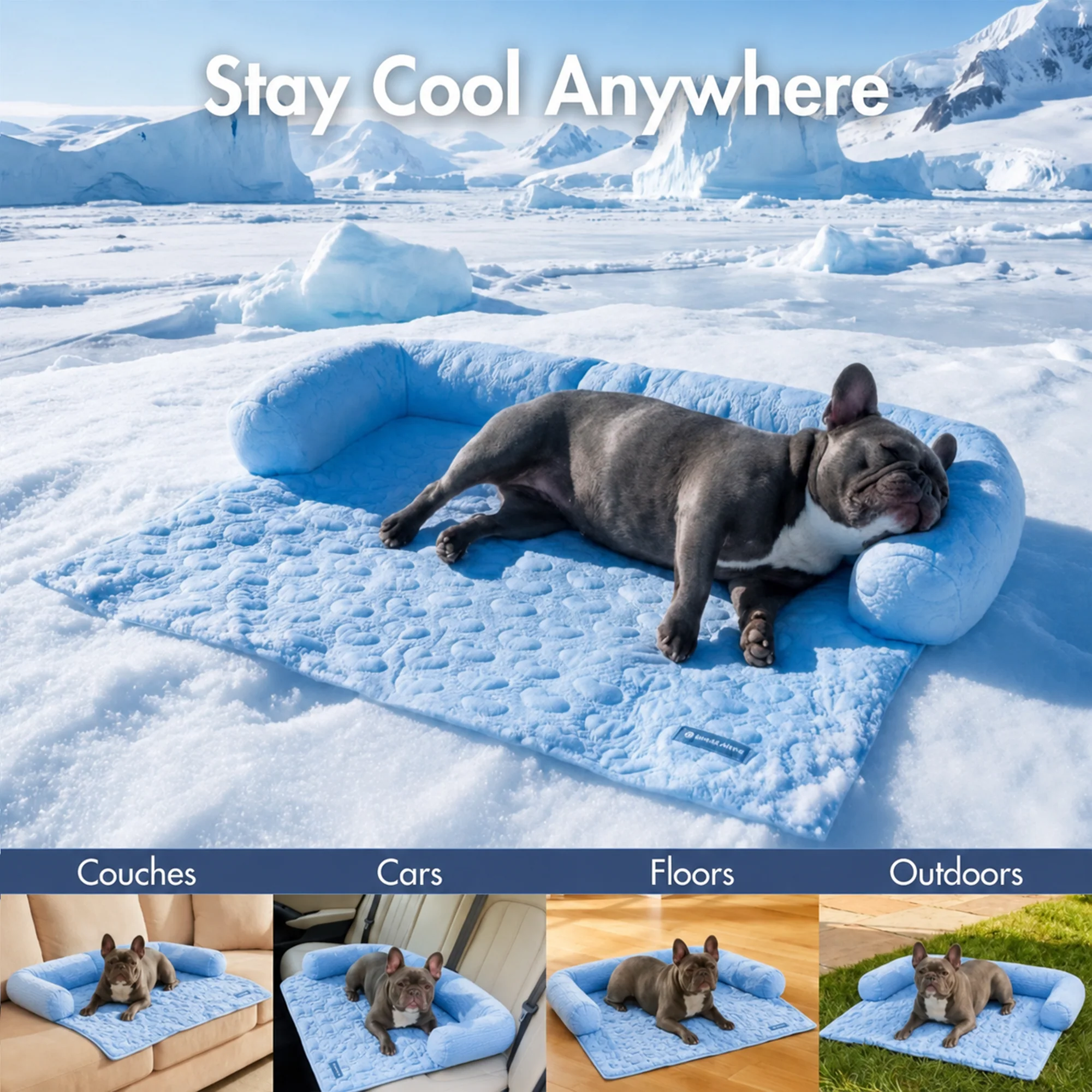 Frostcore™ Cooling Couch Cover Dog Bed and Cooling Mat Set - Hearts Blue - Image 6