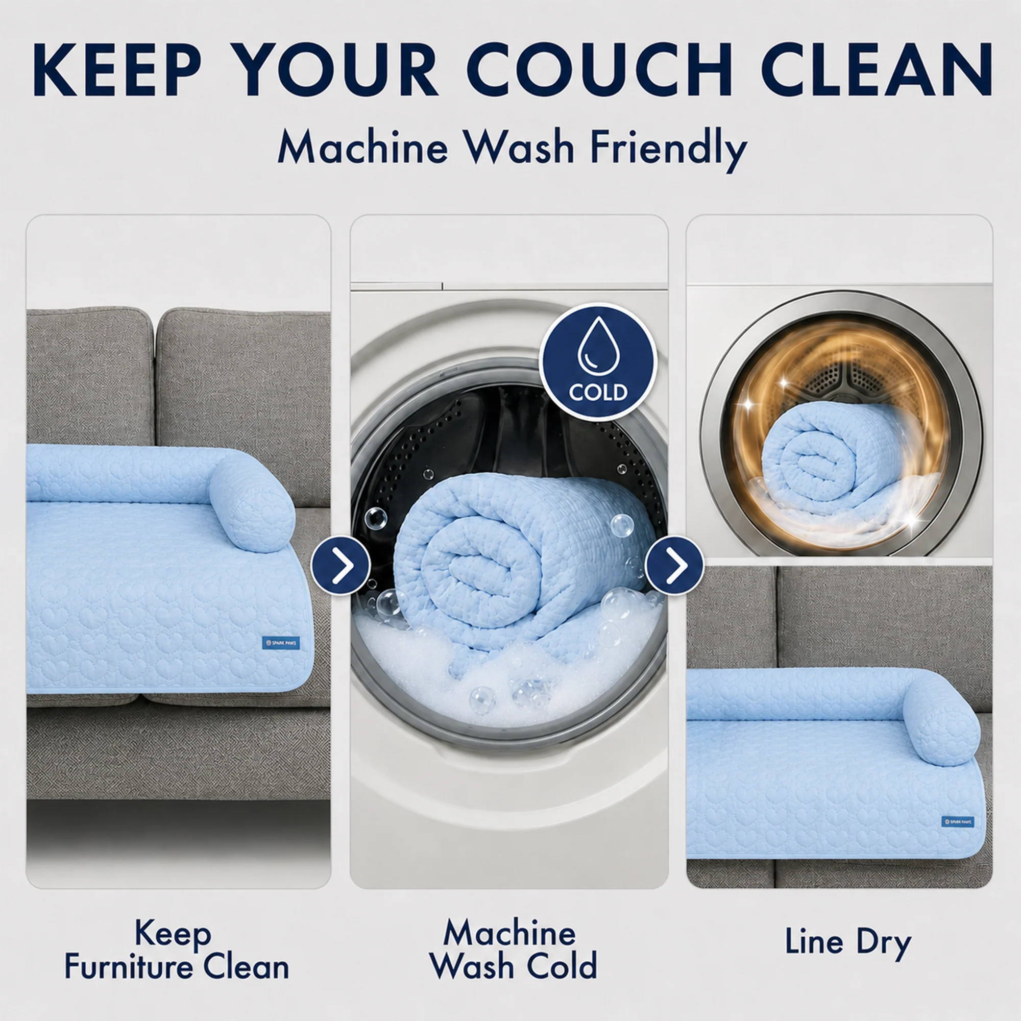 Frostcore™ Cooling Couch Cover Dog Bed and Cooling Mat Set - Hearts Blue Ash Blue - Image 5