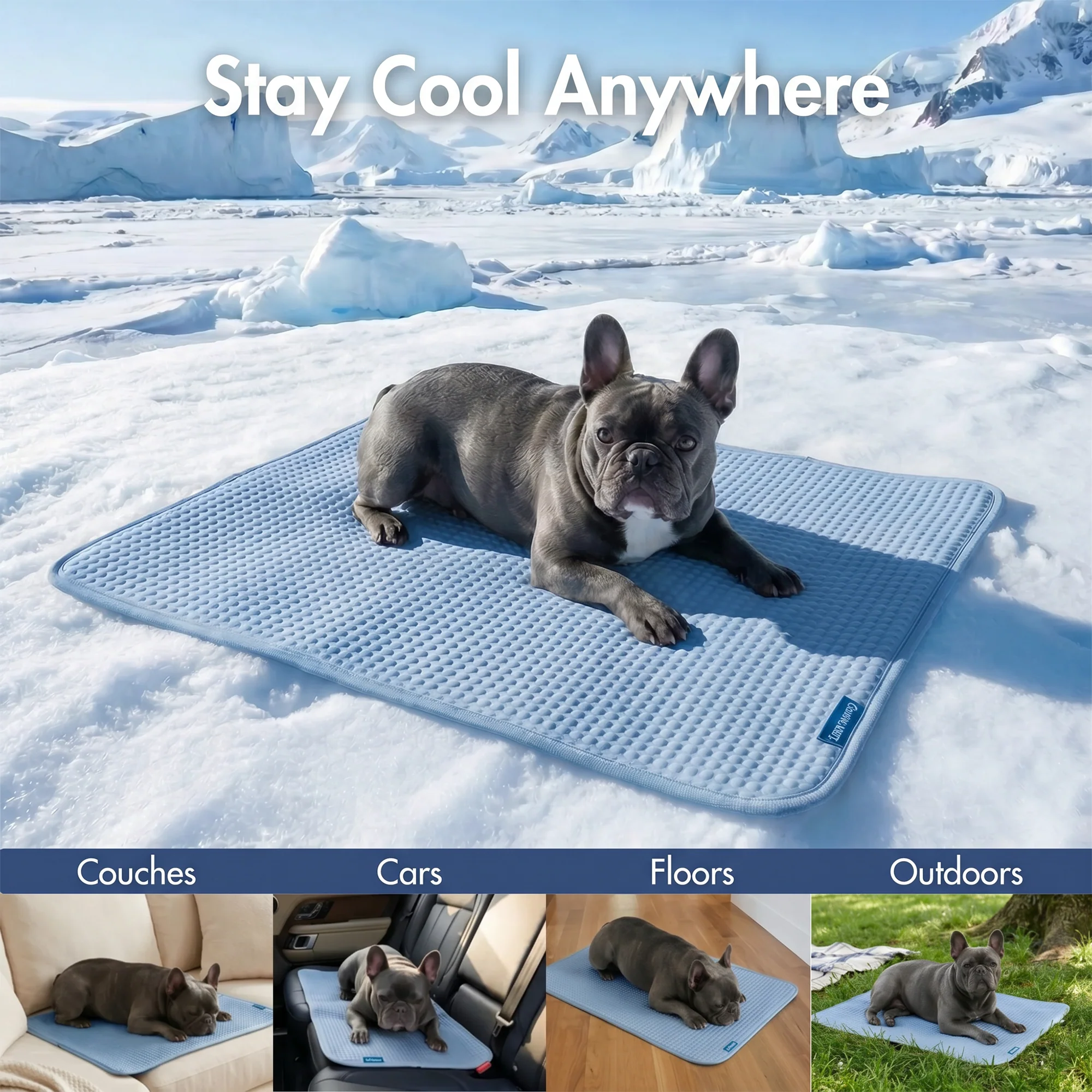 Frostcore™ Cooling Couch Cover Dog Bed and Cooling Mat Set - Waffle Ash Blue - Image 6