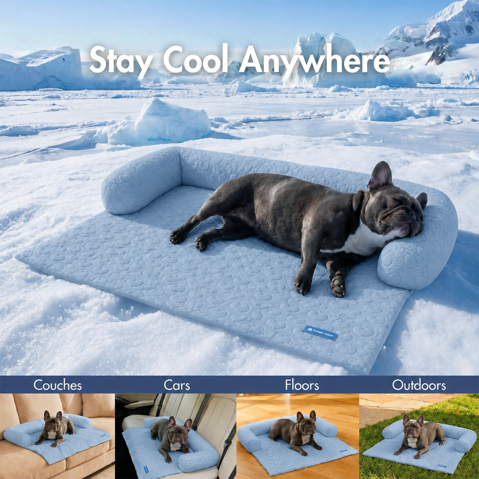 Frostcore™ Cooling Couch Cover Dog Bed - Hearts Ash Blue - Image 10