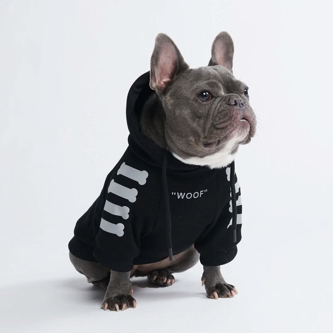 "WOOF" Dog Hoodie - Black & Reflective - Image 2